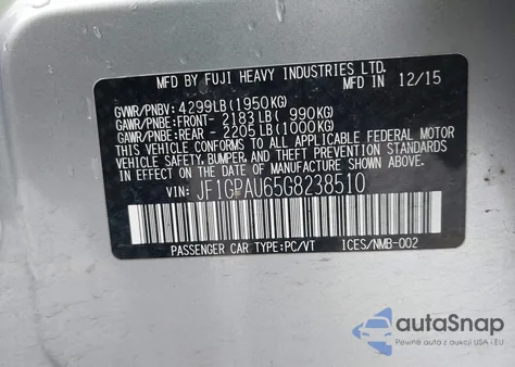 2016 Subaru Impreza 2.0I Sport Limited z USA, uszkodzony, nr VIN JF1GPAU65G8238510